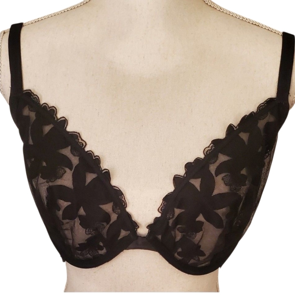 Victoria's Secret Dream Angels Black Floral Lace Plunge Unlined Bra Size 36DDD - Picture 6 of 7